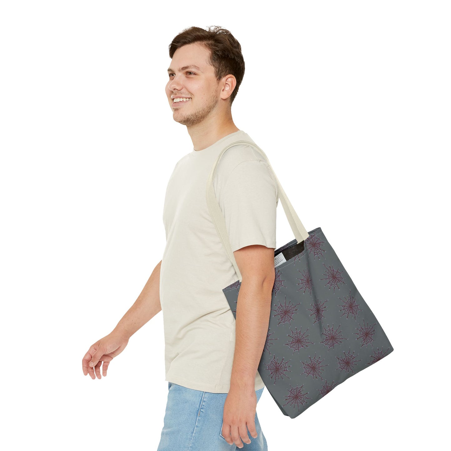Chic Dark Grey and red Heart Web Tote Bag, Stylish Grocery Bag, Eco-Friendly Shopping Tote, Gift Bag for Her, Casual Beach Bag