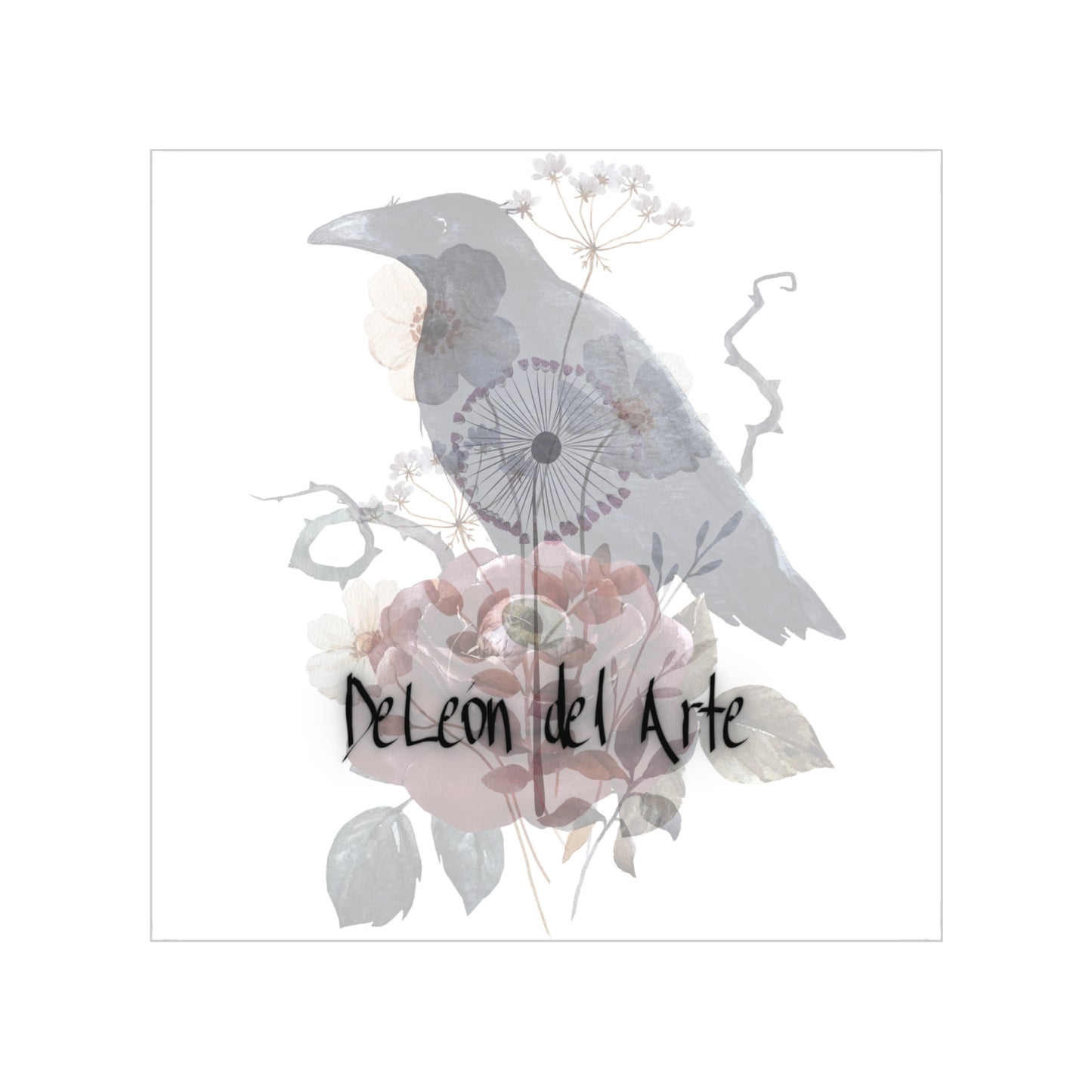 Transparent Outdoor Sticker, Floral Raven Art, 1pc, Ideal for Laptop, Water Bottle, Journals, Gift for Nature Lovers