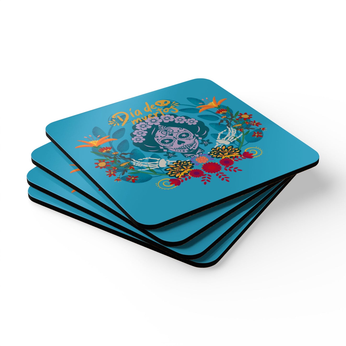 Dia de los Muertos - blue Corkwood Coaster Set