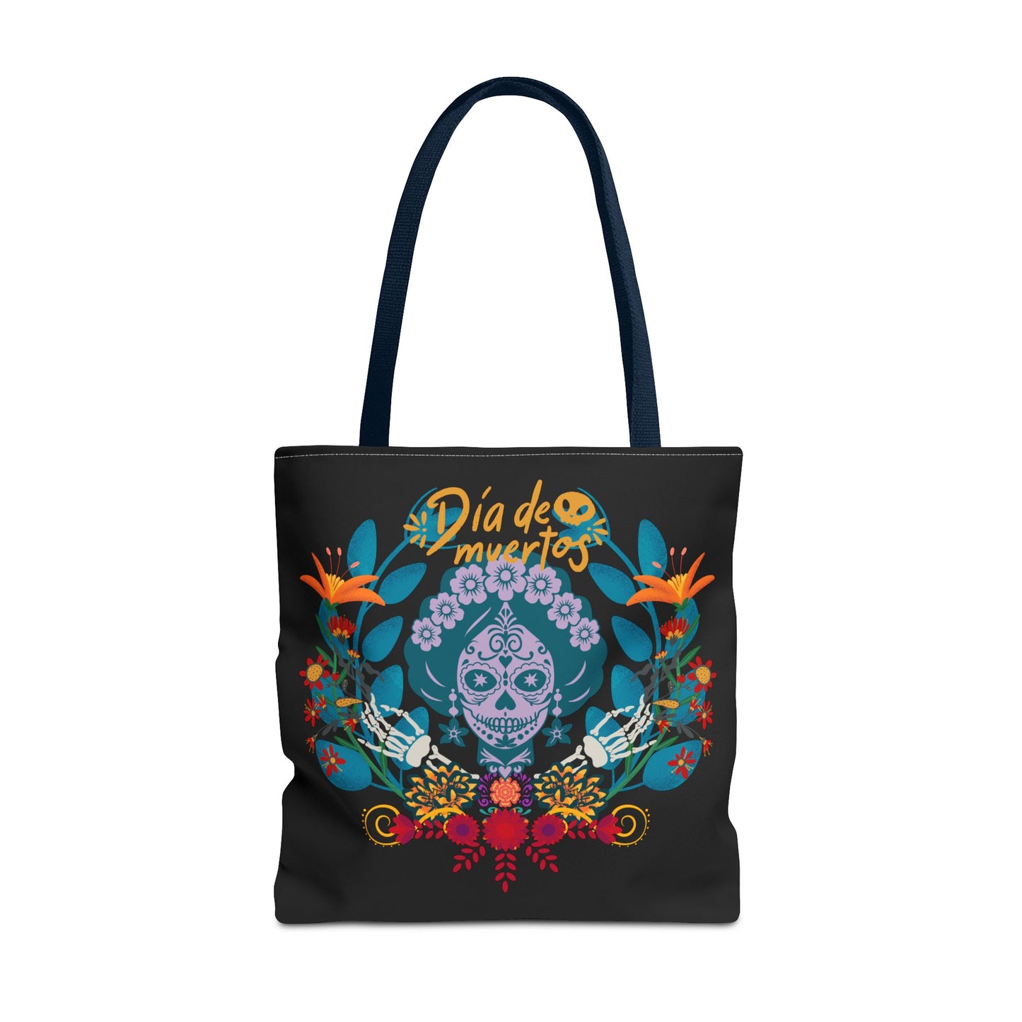 Dia de Muertos Tote Bag, Halloween Gift, Floral Skull Bag, AOP Grocery Tote, Eco-Friendly Shopper