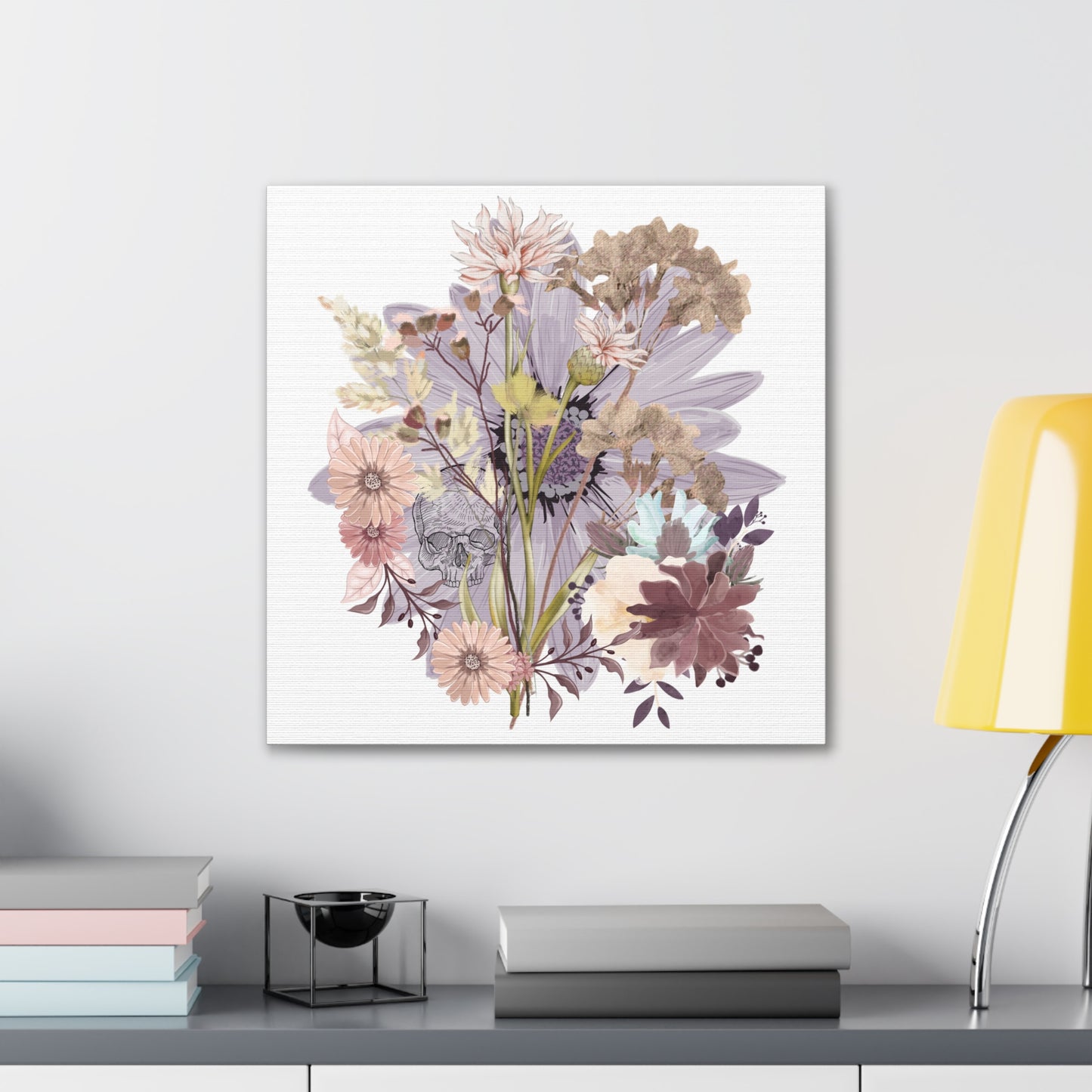 Floral Skull Canvas Art, Wall Decor, Modern Home Decor, Gift for Her, Nature-Inspired Wall Art, Boho Art Print