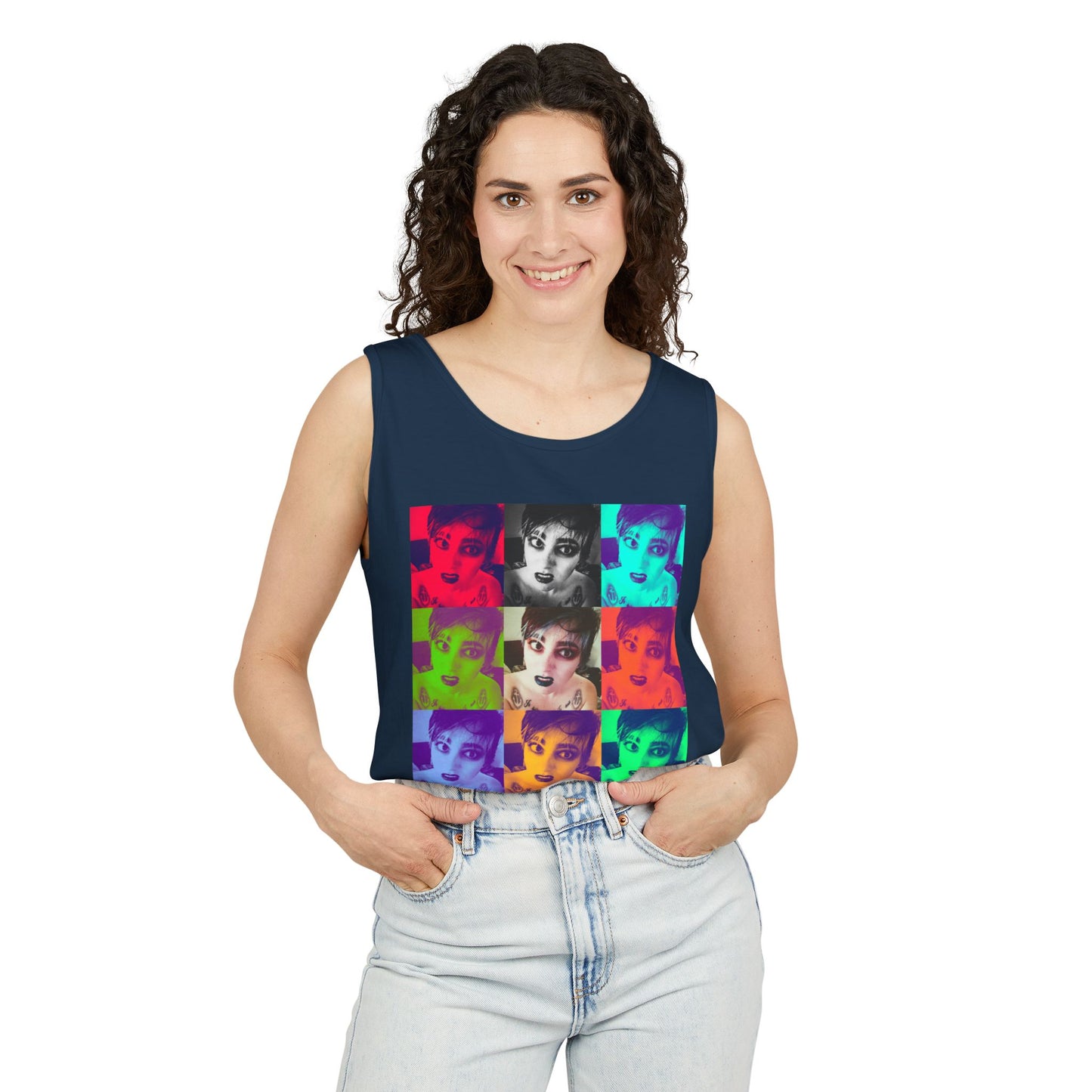 Vibrant Pop Art Tank Top, Unisex Garment-Dyed Sleeveless Tee, Fun Summer Essential, Beach Party Wear, Cool Gift Idea