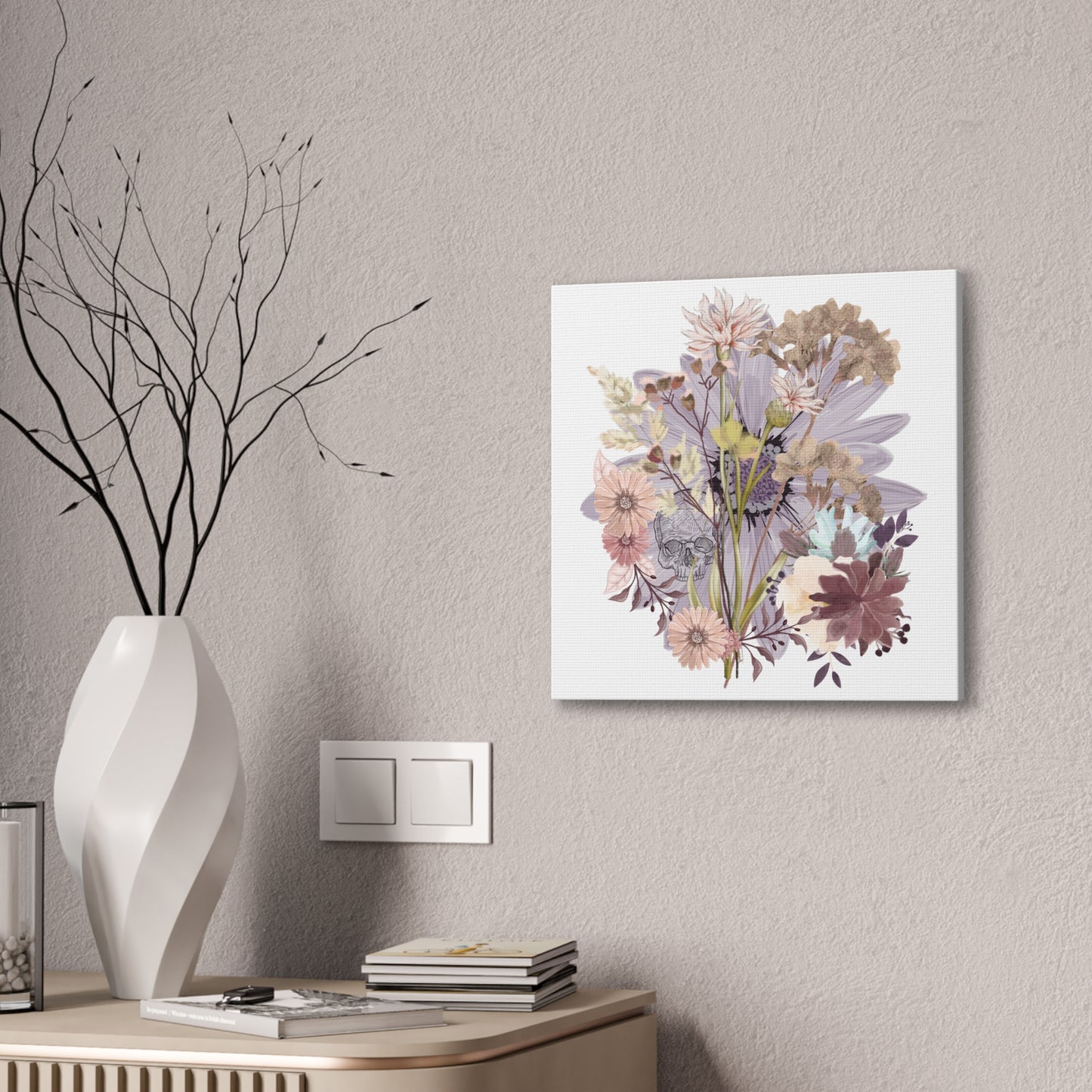 Floral Skull Canvas Art, Wall Decor, Modern Home Decor, Gift for Her, Nature-Inspired Wall Art, Boho Art Print