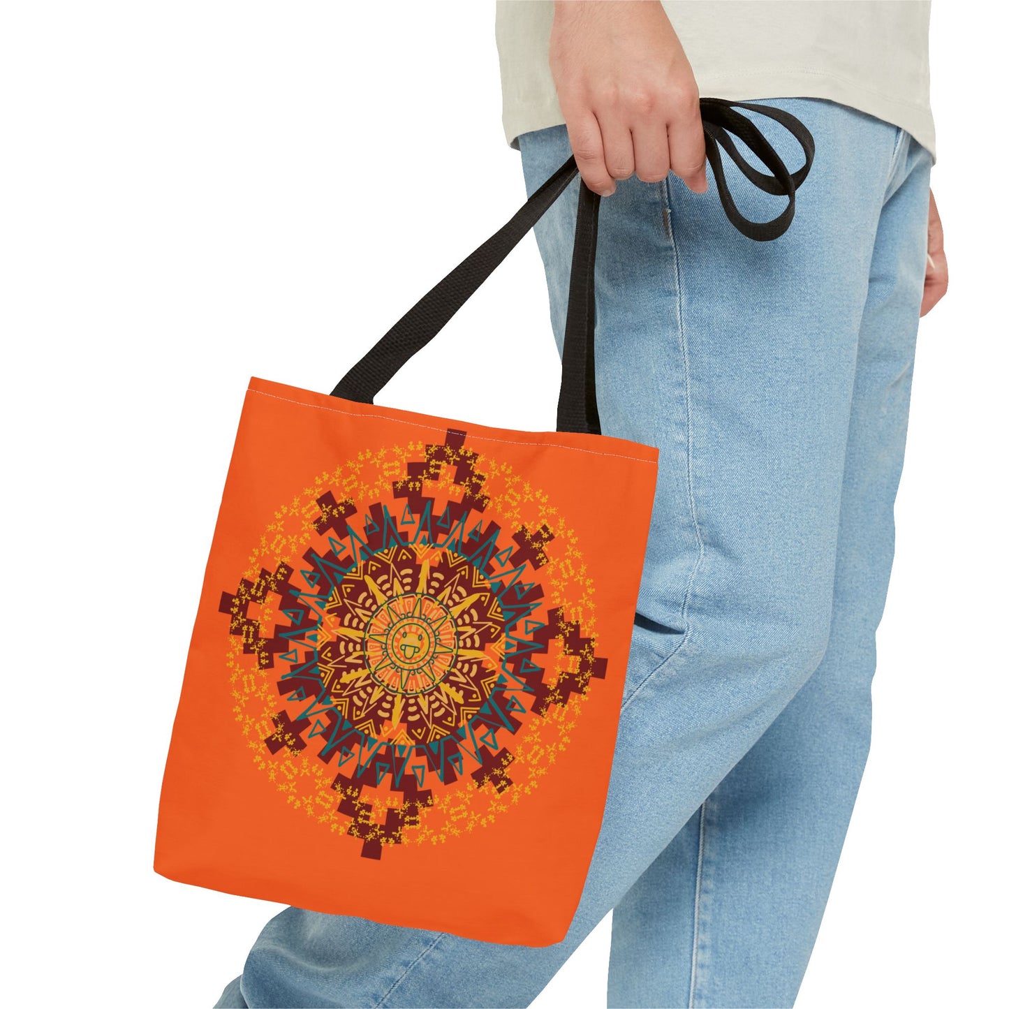 Vibrant Aztec/Mayan Calendar Inspired Mandala Tote Bag | Eco-Friendly Shopping Bag, Beach Bag, Gift for Her, Boho Style, Art Print Bag