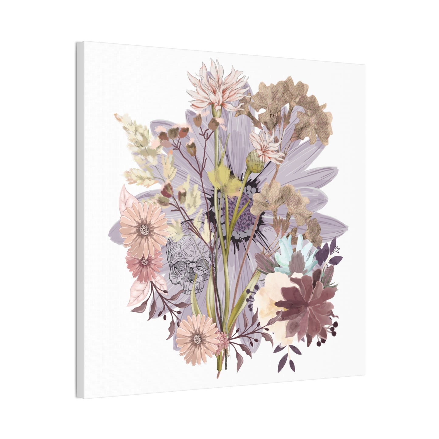 Floral Skull Canvas Art, Wall Decor, Modern Home Decor, Gift for Her, Nature-Inspired Wall Art, Boho Art Print