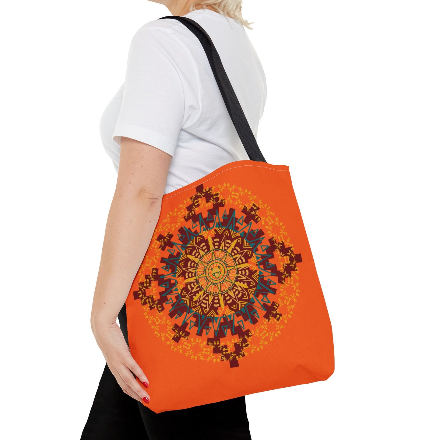 Vibrant Aztec/Mayan Calendar Inspired Mandala Tote Bag | Eco-Friendly Shopping Bag, Beach Bag, Gift for Her, Boho Style, Art Print Bag