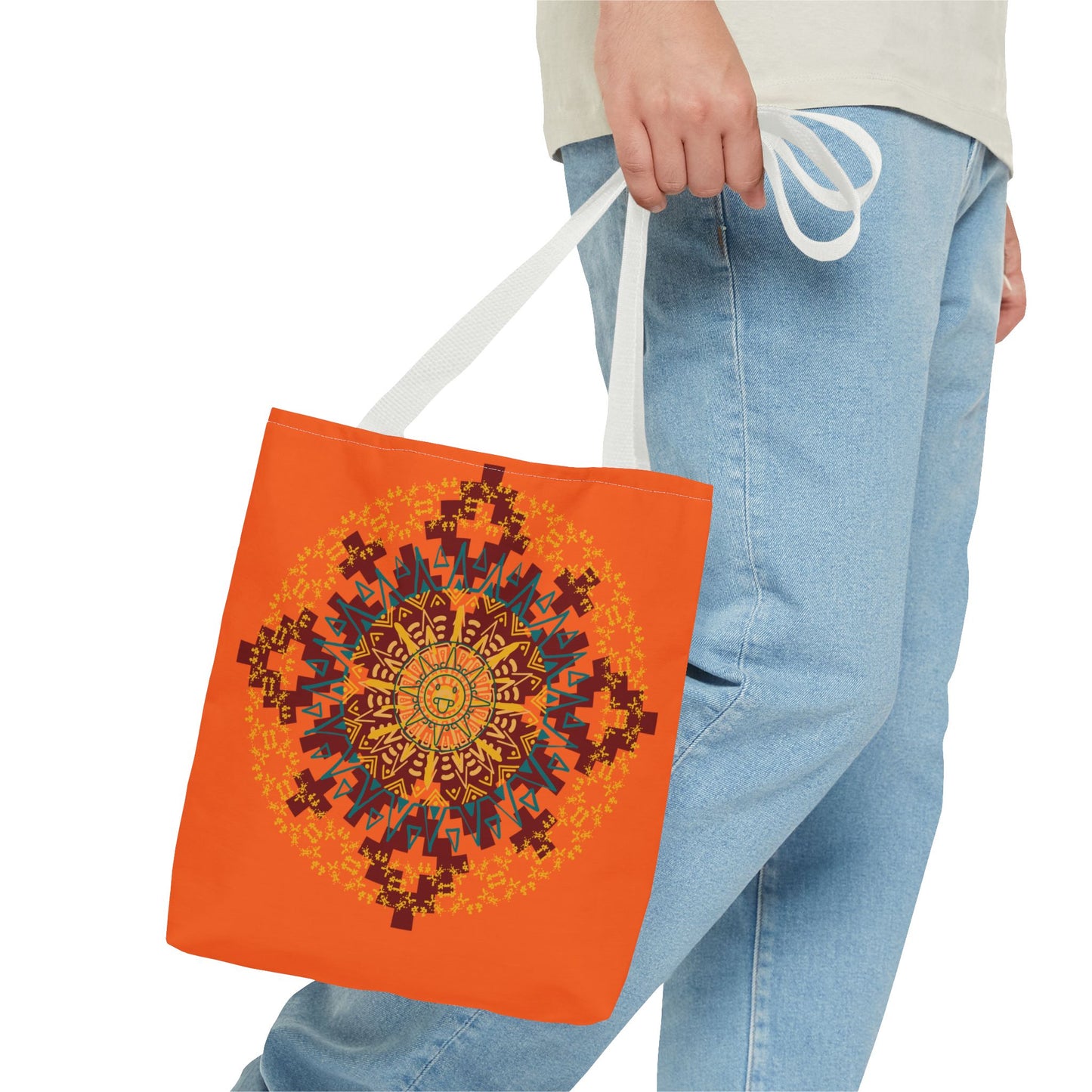 Vibrant Aztec/Mayan Calendar Inspired Mandala Tote Bag | Eco-Friendly Shopping Bag, Beach Bag, Gift for Her, Boho Style, Art Print Bag