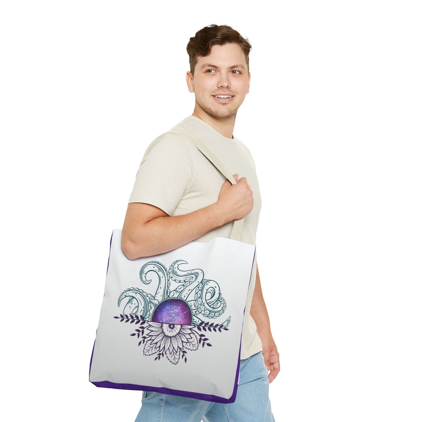 Whimsical Octopus Floral Tote Bag, Beach Bag, Grocery Tote, Eco-Friendly Bag, Gift for Ocean Lovers, Unique Art Carryall