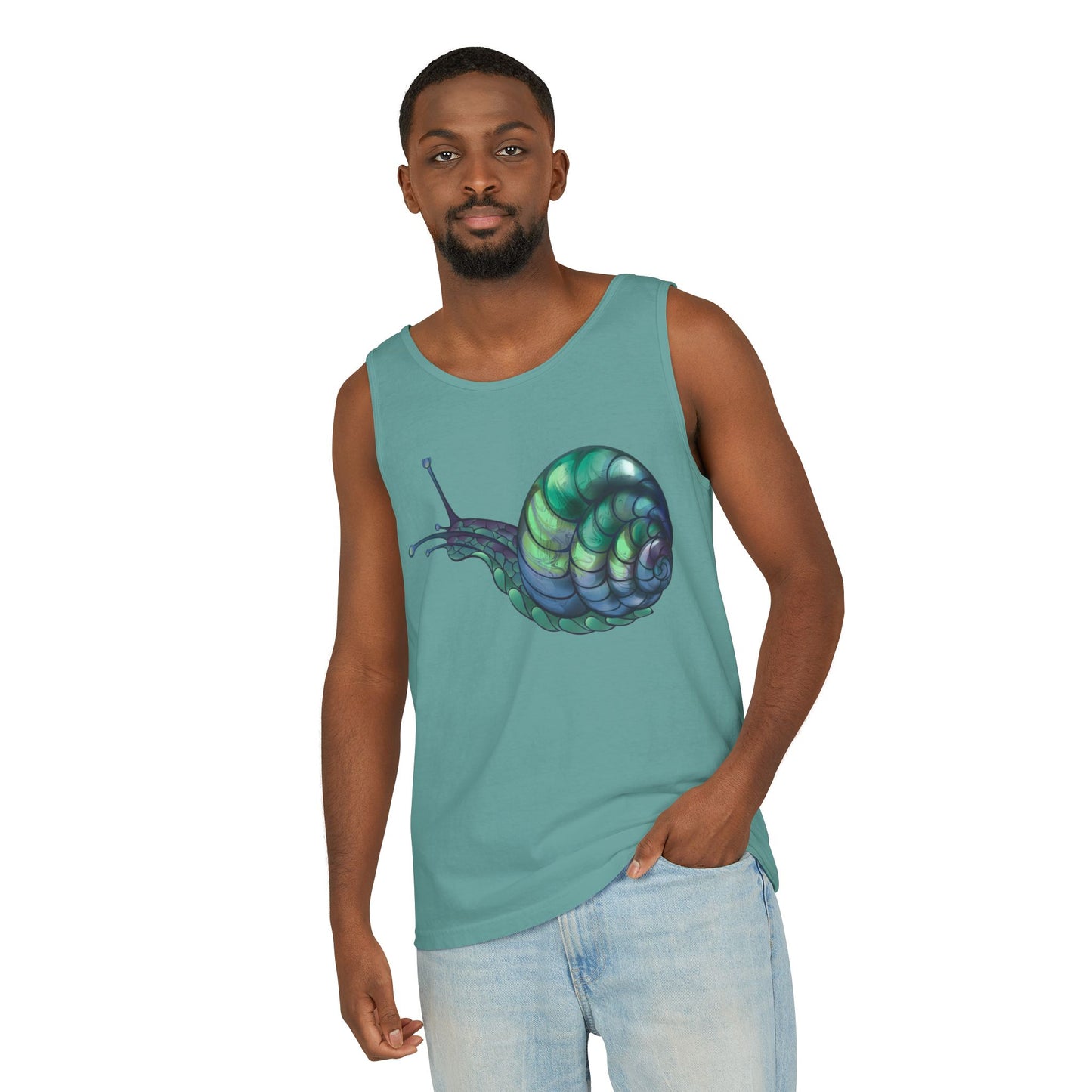 Snail Art Unisex Tank Top, Trendy Graphic Tee, Summer Fashion, Eco-Friendly Apparel, Beachwear, Gift for Nature Lovers