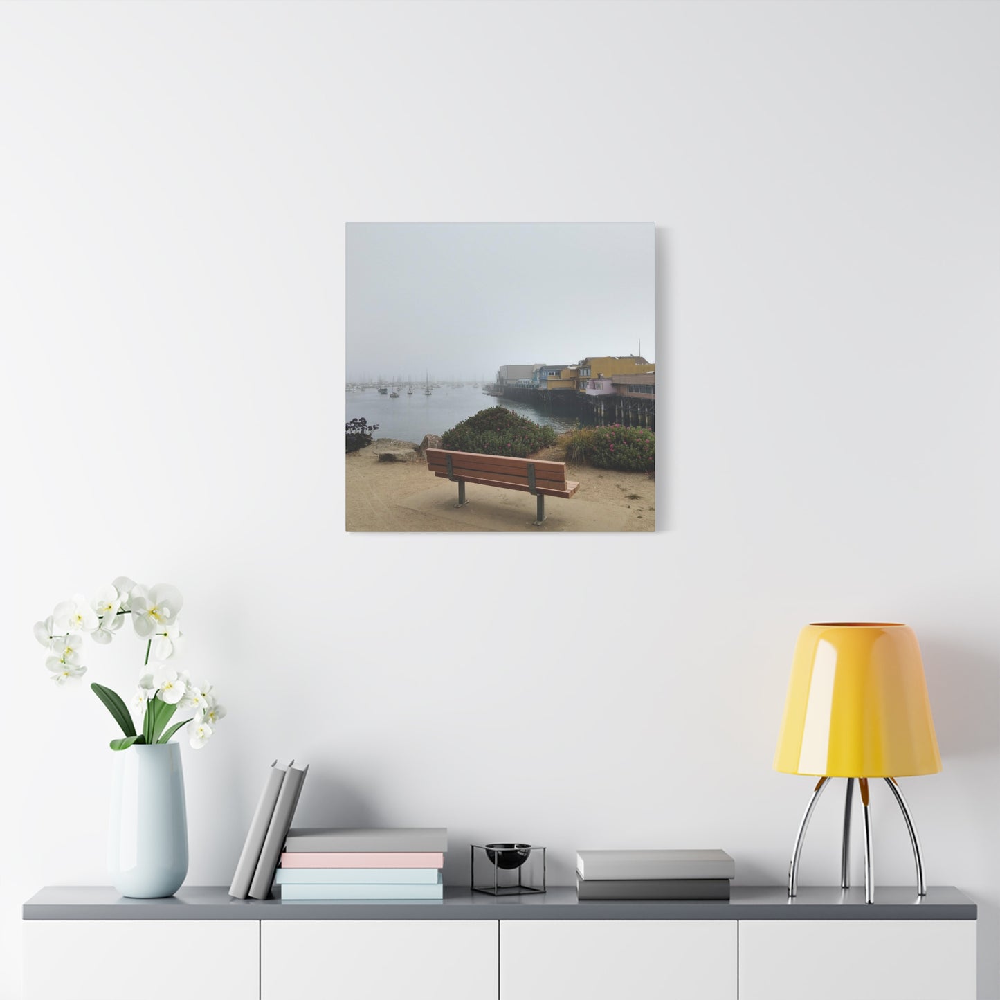 Stretched Canvas Art, Wall Decor, Coastal Landscape, Modern Home Decor, Gift for Beach Lovers, Nautical Decor, Foggy Harbor Scene