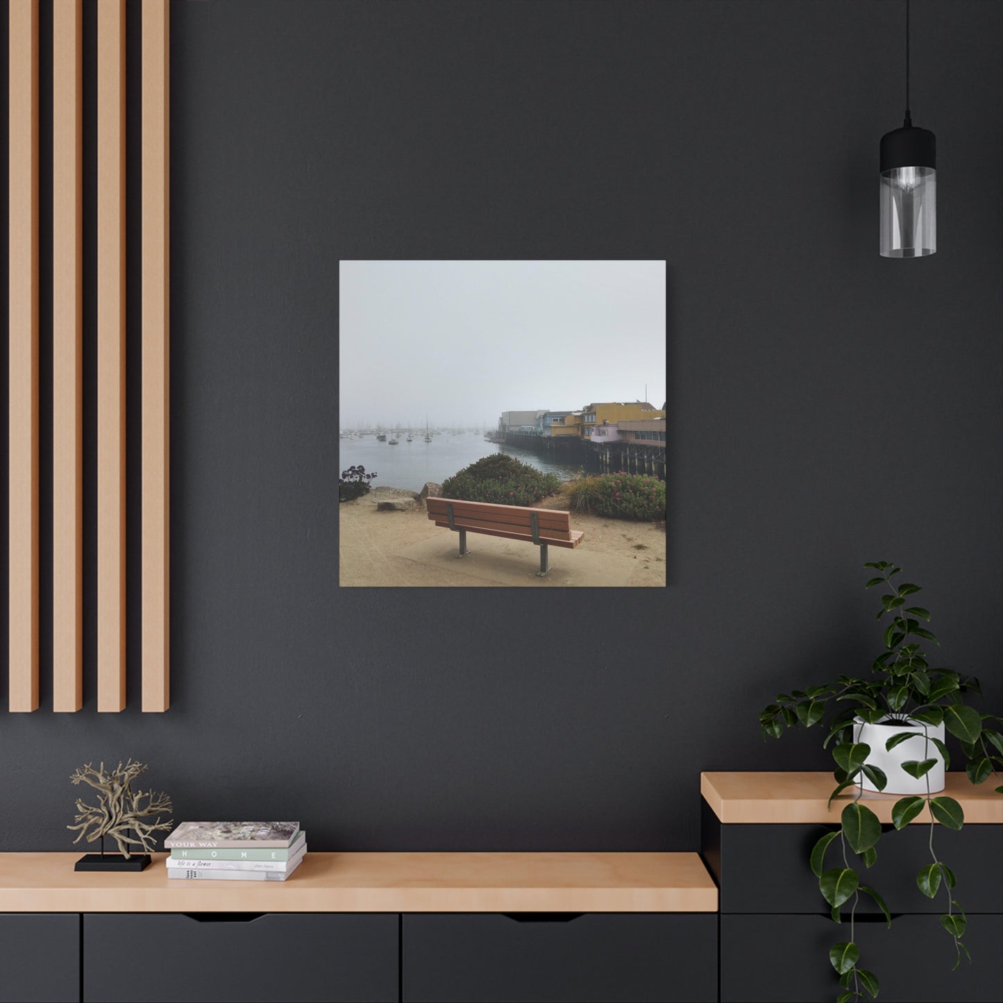 Stretched Canvas Art, Wall Decor, Coastal Landscape, Modern Home Decor, Gift for Beach Lovers, Nautical Decor, Foggy Harbor Scene