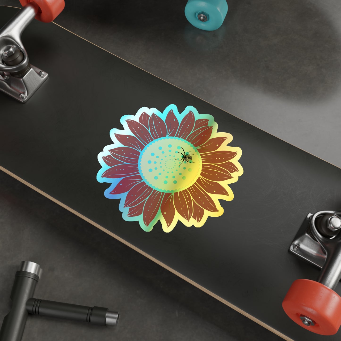 Sunflower Vibrant Holographic Floral Die-Cut Stickers, Fun Decor for Laptops, Skateboards, Gifts, Journals, Scrapbooking