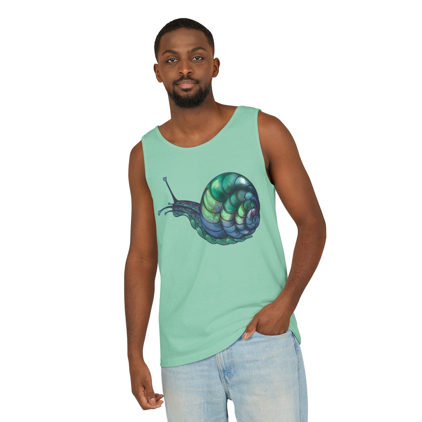 Snail Art Unisex Tank Top, Trendy Graphic Tee, Summer Fashion, Eco-Friendly Apparel, Beachwear, Gift for Nature Lovers