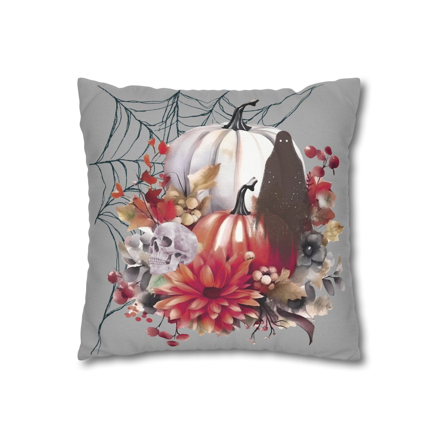 Halloween Floral Pillowcase, Cozy Fall Decor, Autumn Home Accent, Pumpkin Vibes, Ghost Art, Seasonal Gift