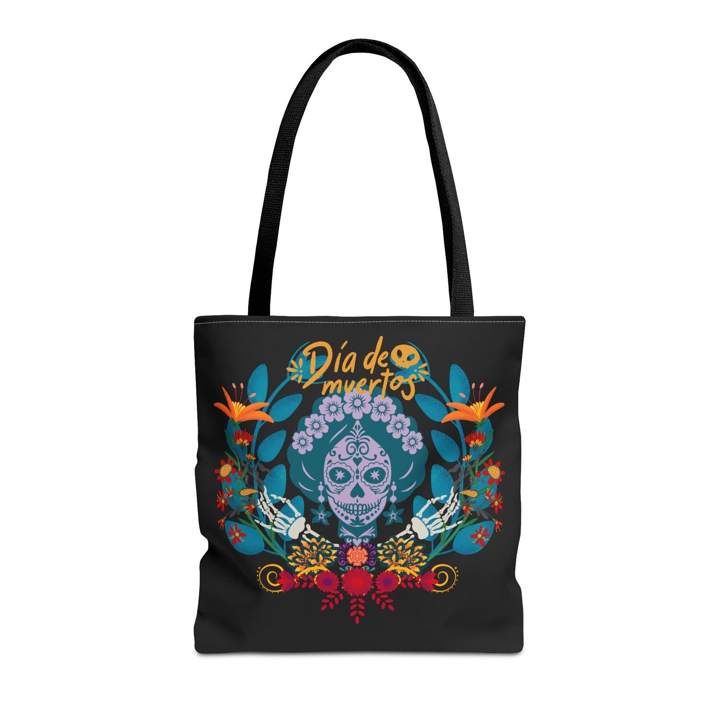 Dia de Muertos Tote Bag, Halloween Gift, Floral Skull Bag, AOP Grocery Tote, Eco-Friendly Shopper