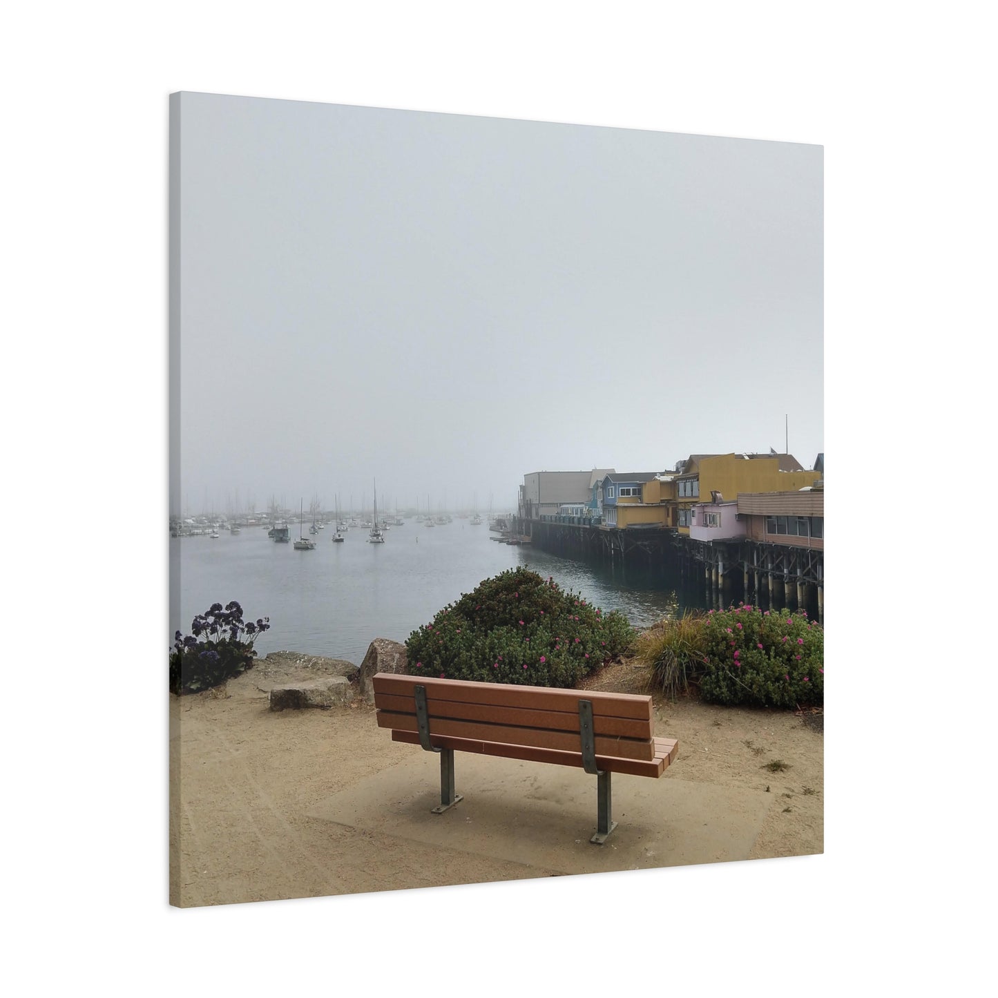 Stretched Canvas Art, Wall Decor, Coastal Landscape, Modern Home Decor, Gift for Beach Lovers, Nautical Decor, Foggy Harbor Scene