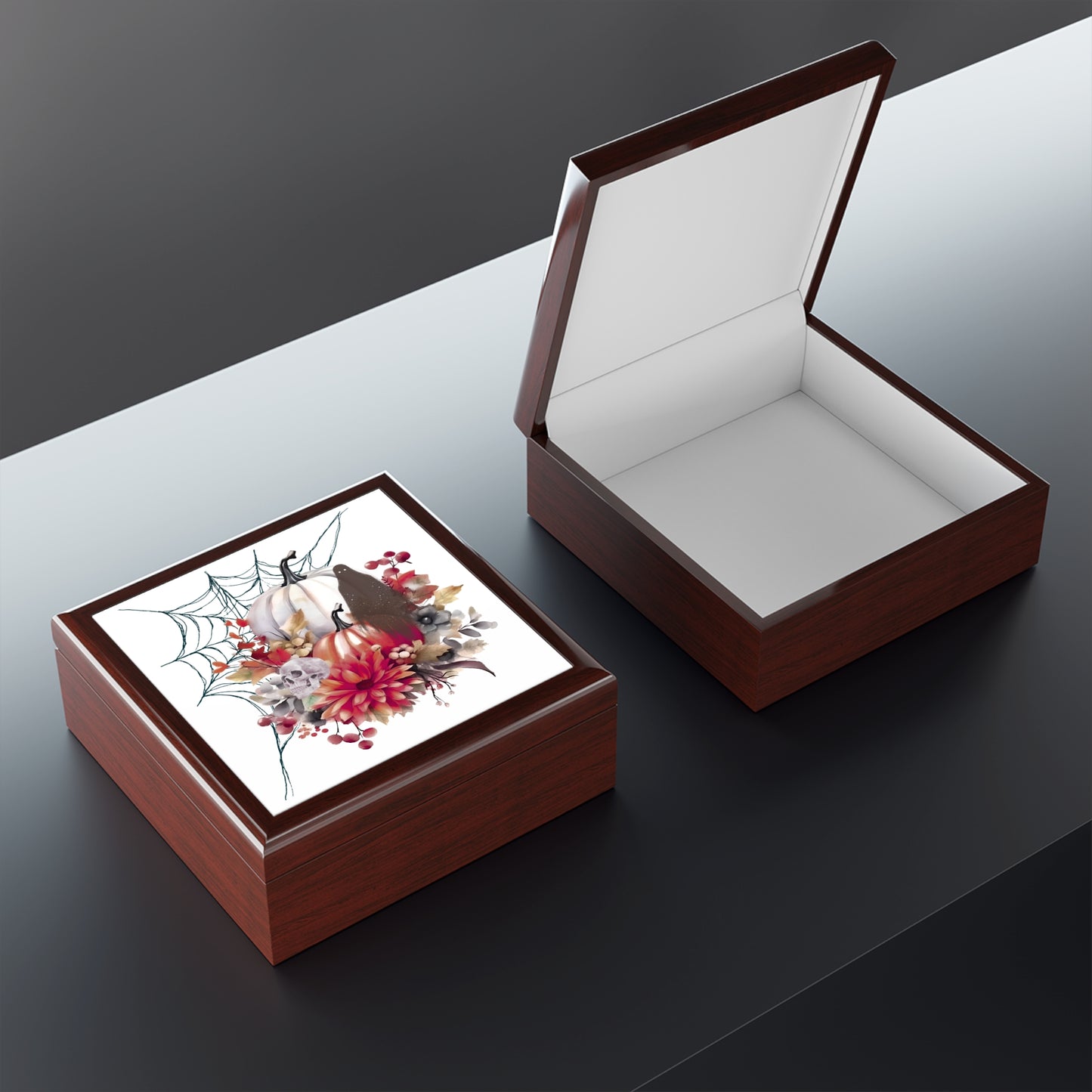Spooky Autumn Jewelry Box with Floral Design, Halloween Gift, Decorative Storage, Trick or Treat Decor, Fall Decor Box