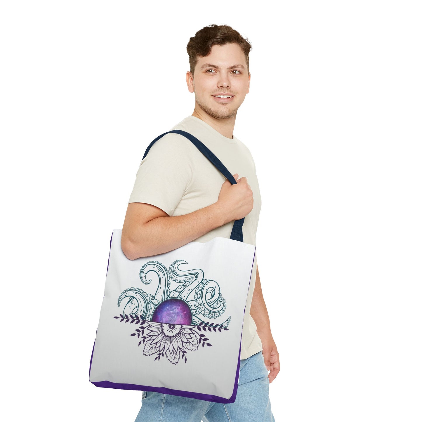 Whimsical Octopus Floral Tote Bag, Beach Bag, Grocery Tote, Eco-Friendly Bag, Gift for Ocean Lovers, Unique Art Carryall