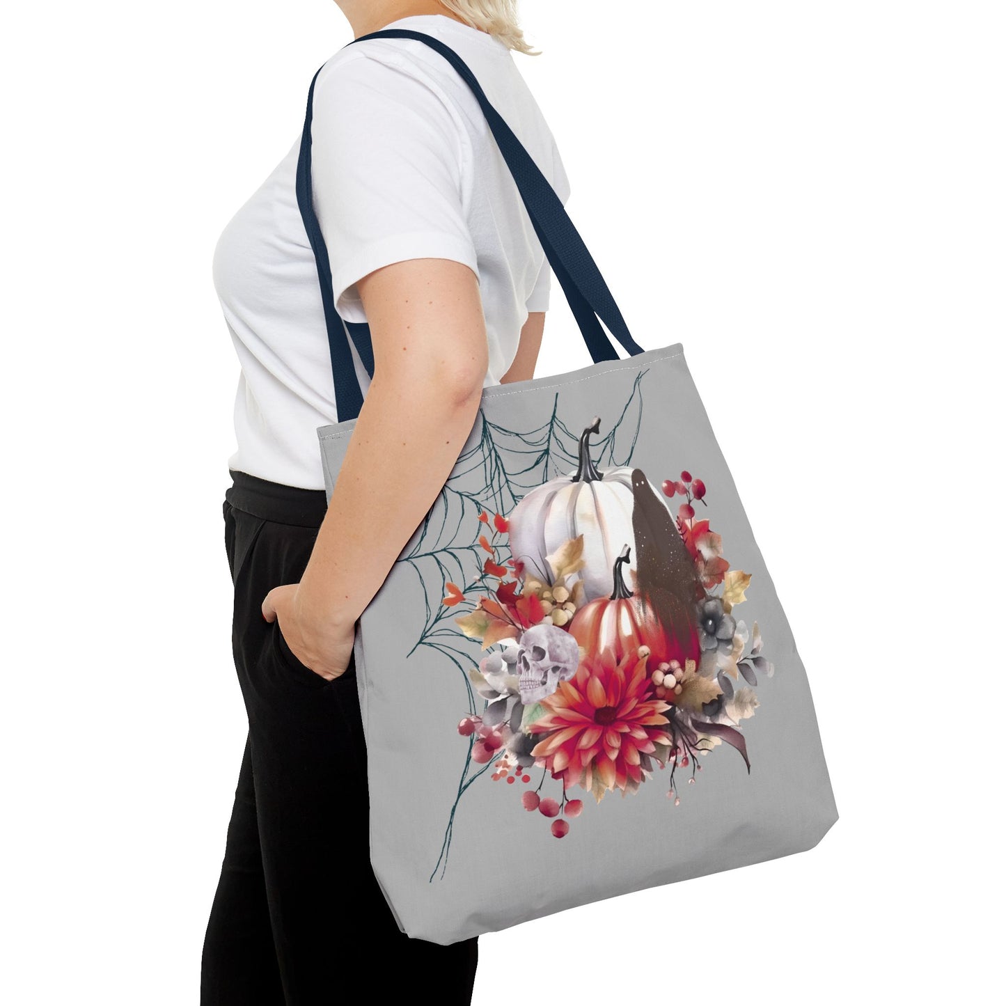 Halloween Floral Tote Bag | Spooky Fall Accessories, Trick or Treat Bag, Book Tote, Autumn Gift, Eco-Friendly Tote