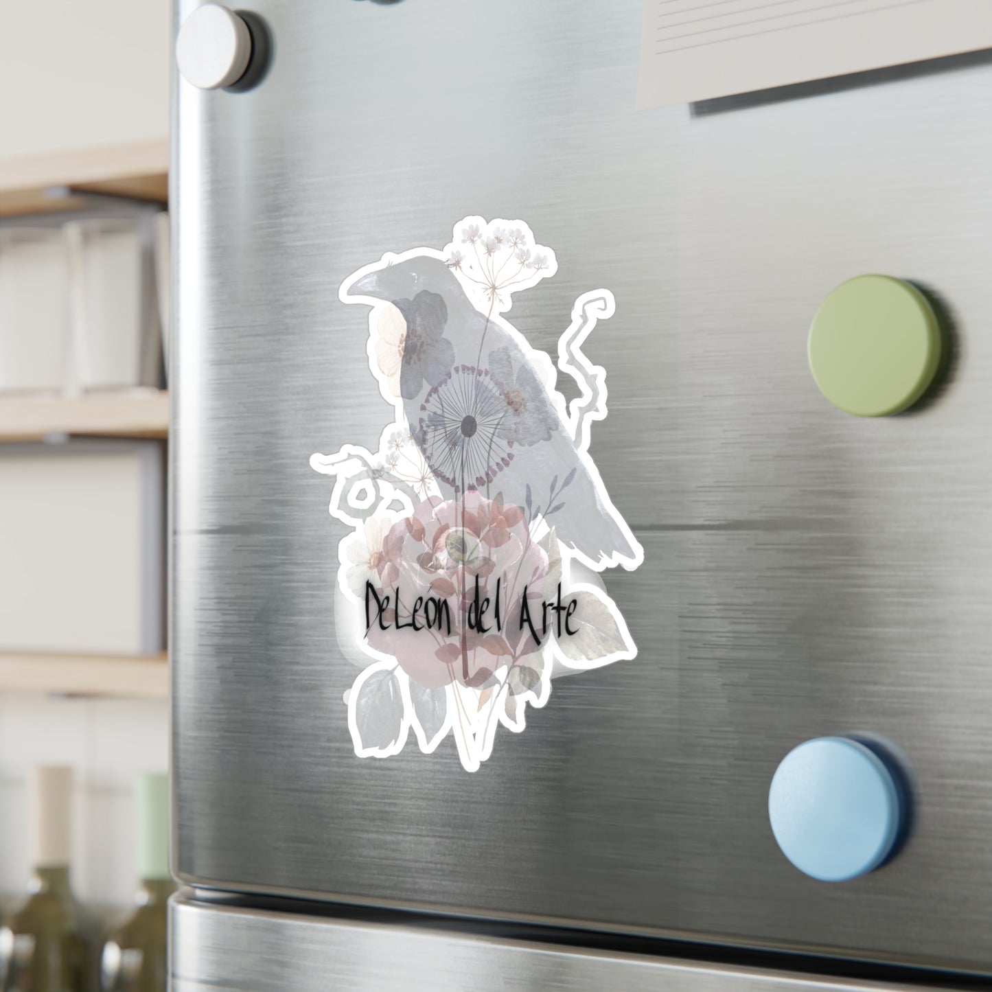 Artistic Kiss-Cut Vinyl Decals, Decorative Stickers, Home Decor, Unique Gifts, Floral Design, Raven Art