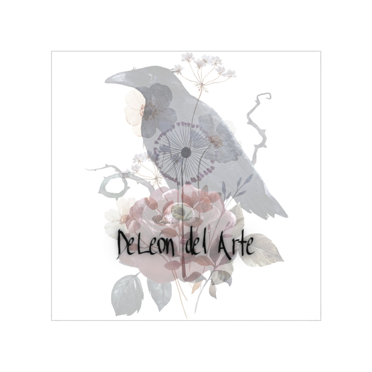 Transparent Outdoor Sticker, Floral Raven Art, 1pc, Ideal for Laptop, Water Bottle, Journals, Gift for Nature Lovers