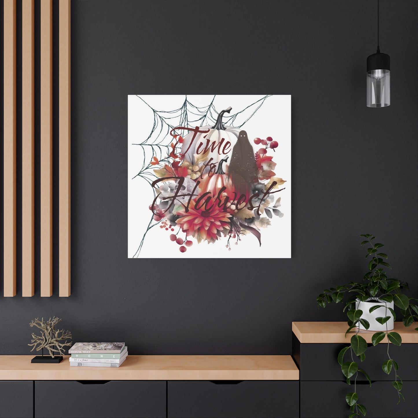 Autumn Wall Art, Halloween Canvas, Seasonal Decor, Fall Home Decor, Time for Harvest Print, Cozy Living Room Accent
