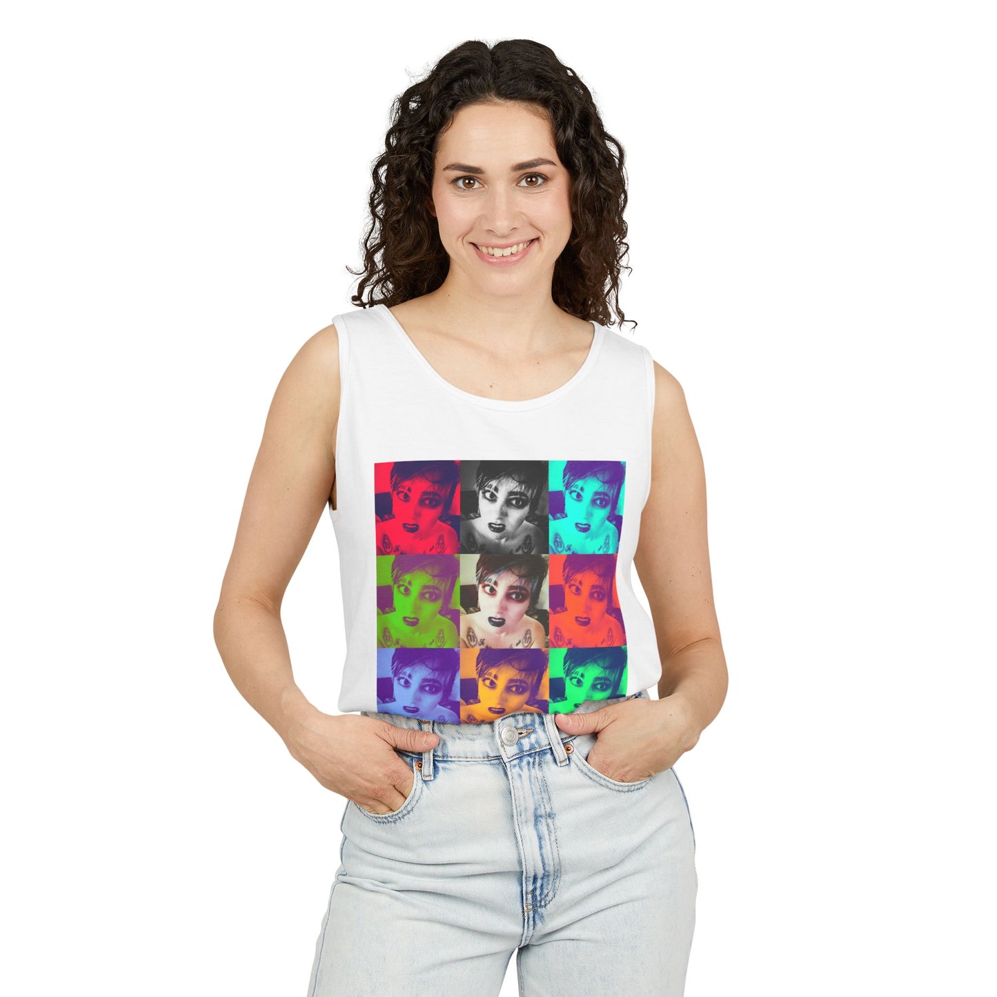 Vibrant Pop Art Tank Top, Unisex Garment-Dyed Sleeveless Tee, Fun Summer Essential, Beach Party Wear, Cool Gift Idea