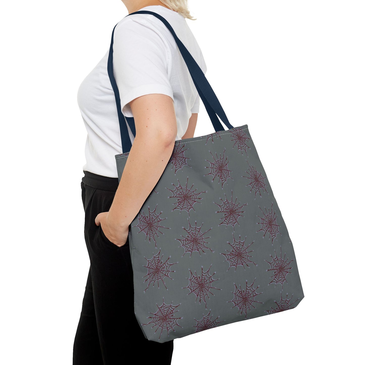 Chic Dark Grey and red Heart Web Tote Bag, Stylish Grocery Bag, Eco-Friendly Shopping Tote, Gift Bag for Her, Casual Beach Bag