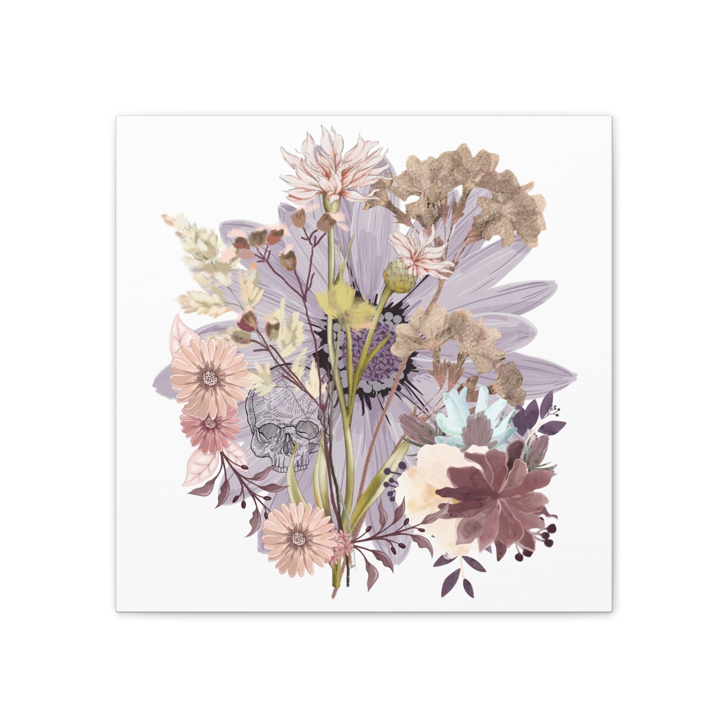 Floral Skull Canvas Art, Wall Decor, Modern Home Decor, Gift for Her, Nature-Inspired Wall Art, Boho Art Print