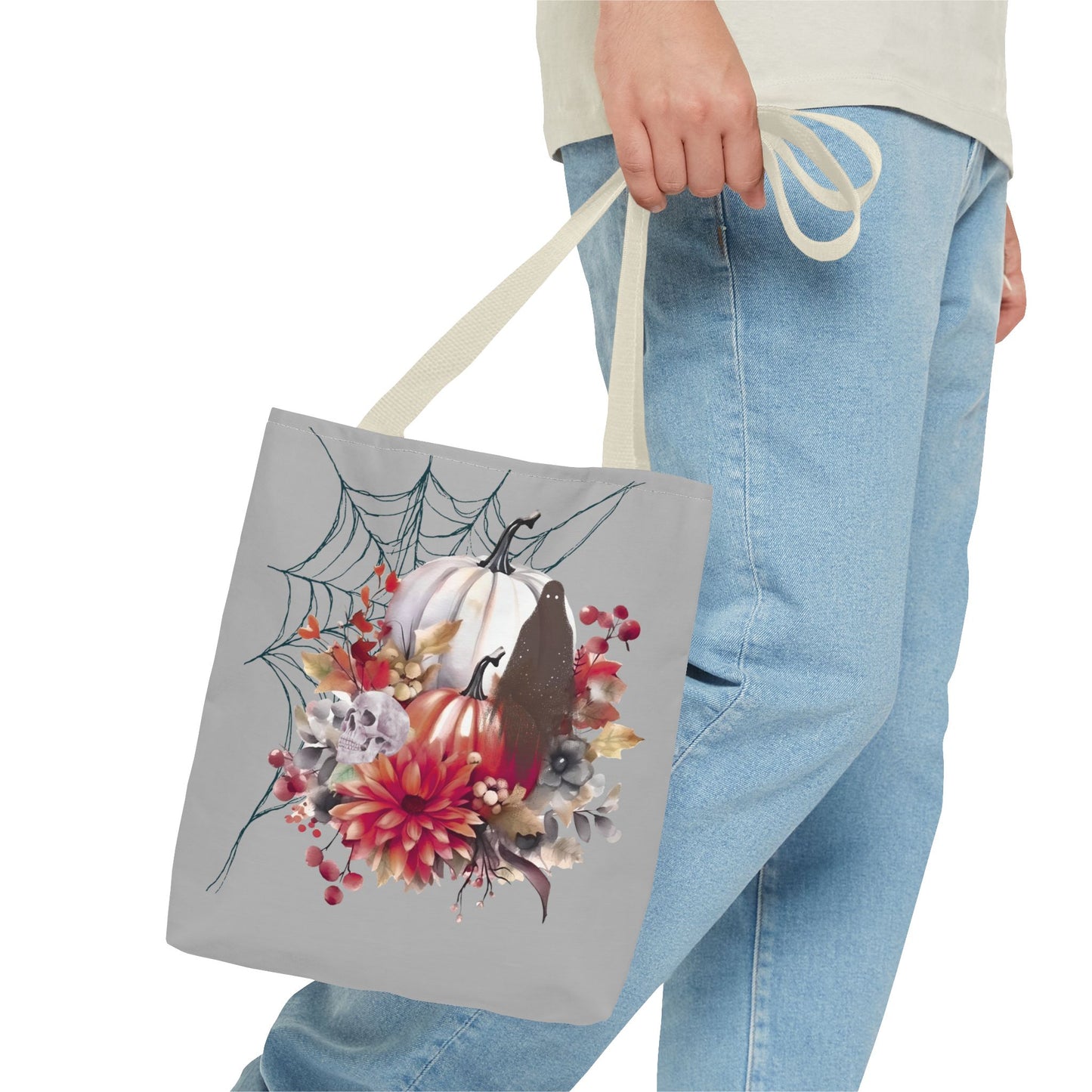 Halloween Floral Tote Bag | Spooky Fall Accessories, Trick or Treat Bag, Book Tote, Autumn Gift, Eco-Friendly Tote