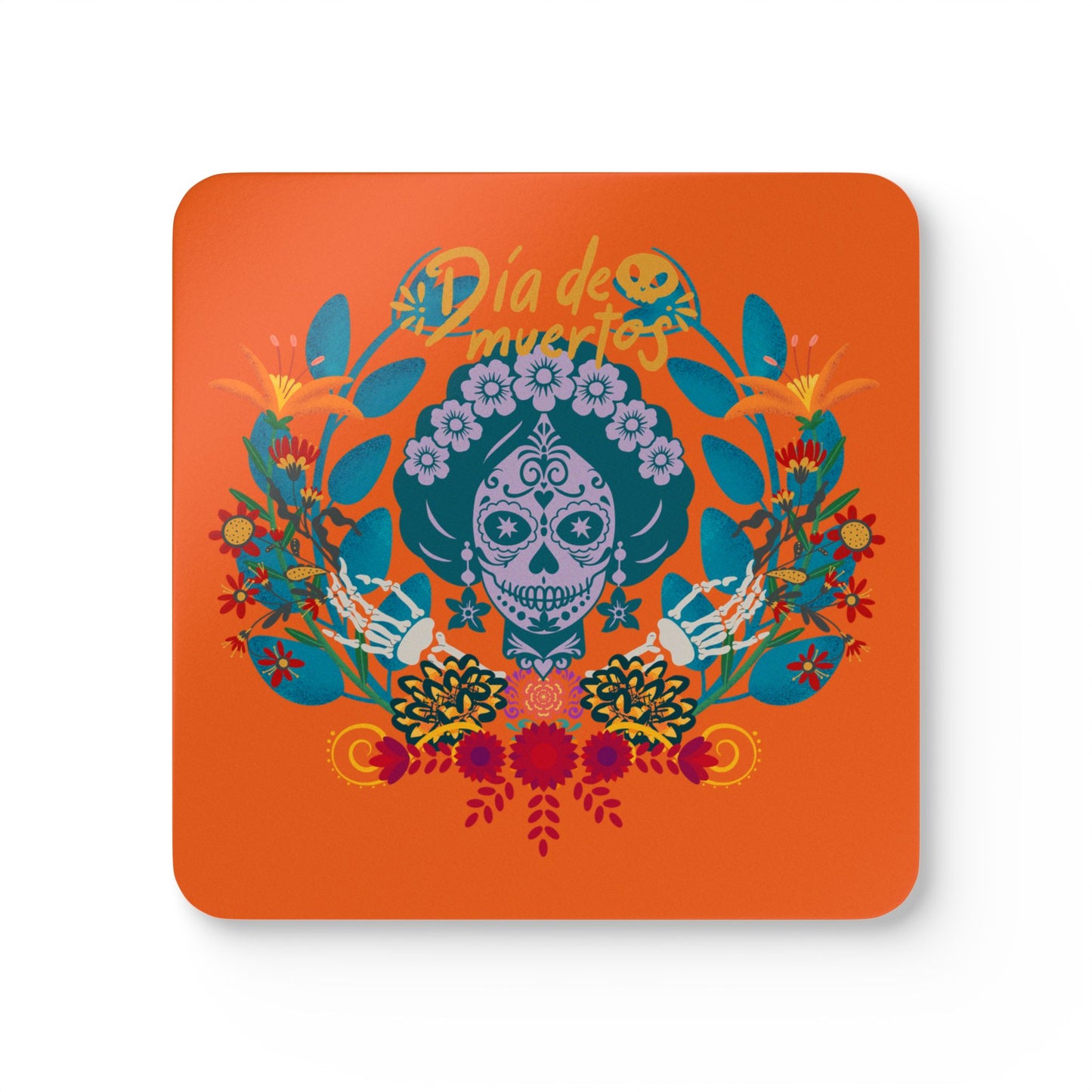 Dia de los Muertos - orange Corkwood Coaster Set