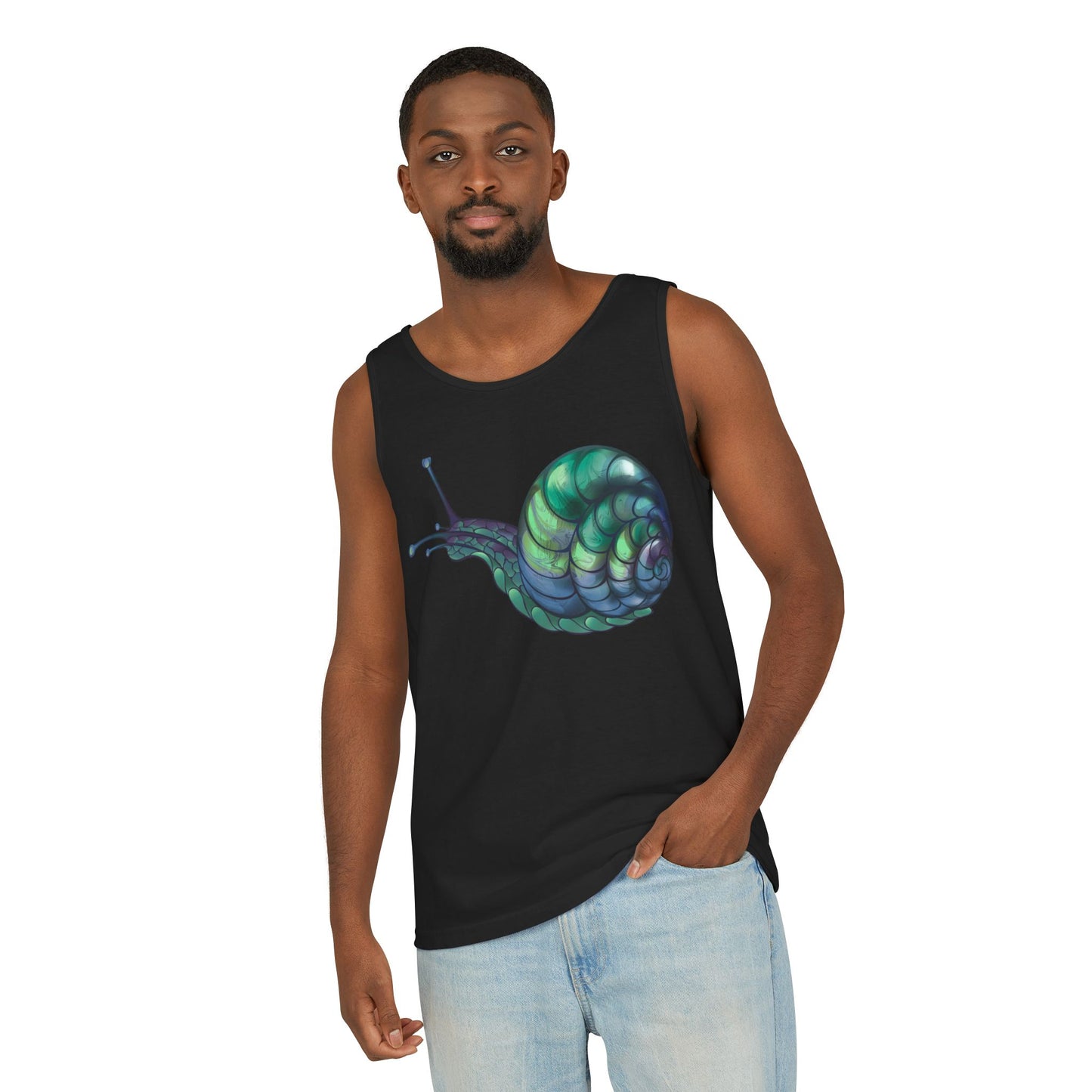 Snail Art Unisex Tank Top, Trendy Graphic Tee, Summer Fashion, Eco-Friendly Apparel, Beachwear, Gift for Nature Lovers