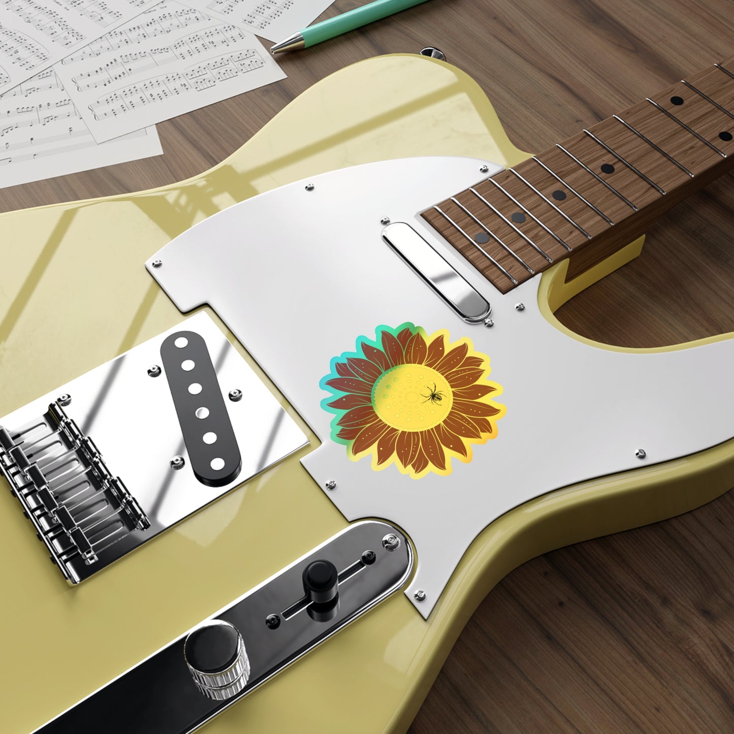 Sunflower Vibrant Holographic Floral Die-Cut Stickers, Fun Decor for Laptops, Skateboards, Gifts, Journals, Scrapbooking