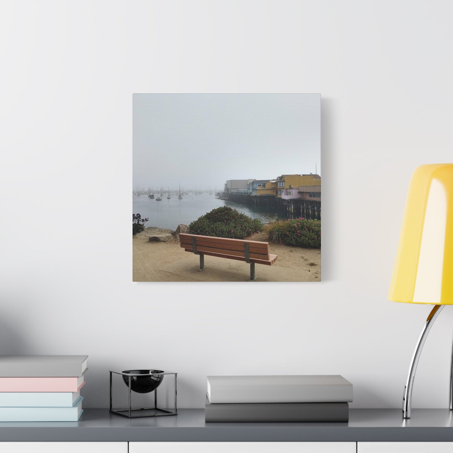 Stretched Canvas Art, Wall Decor, Coastal Landscape, Modern Home Decor, Gift for Beach Lovers, Nautical Decor, Foggy Harbor Scene