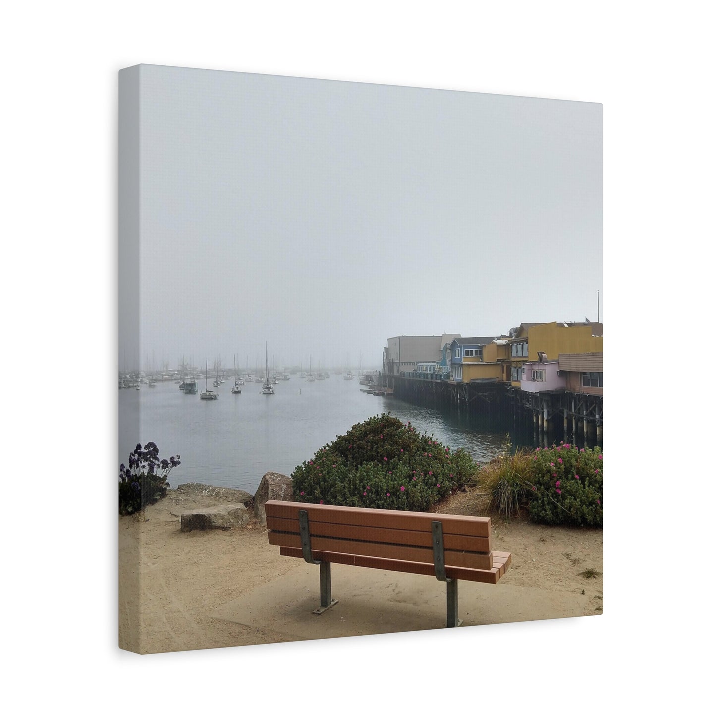 Stretched Canvas Art, Wall Decor, Coastal Landscape, Modern Home Decor, Gift for Beach Lovers, Nautical Decor, Foggy Harbor Scene