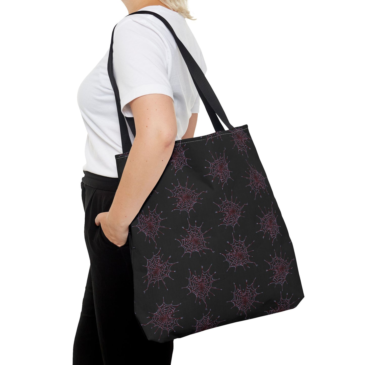 Chic Black and red Heart Web Tote Bag, Stylish Grocery Bag, Eco-Friendly Shopping Tote, Gift Bag for Her, Casual Beach Bag