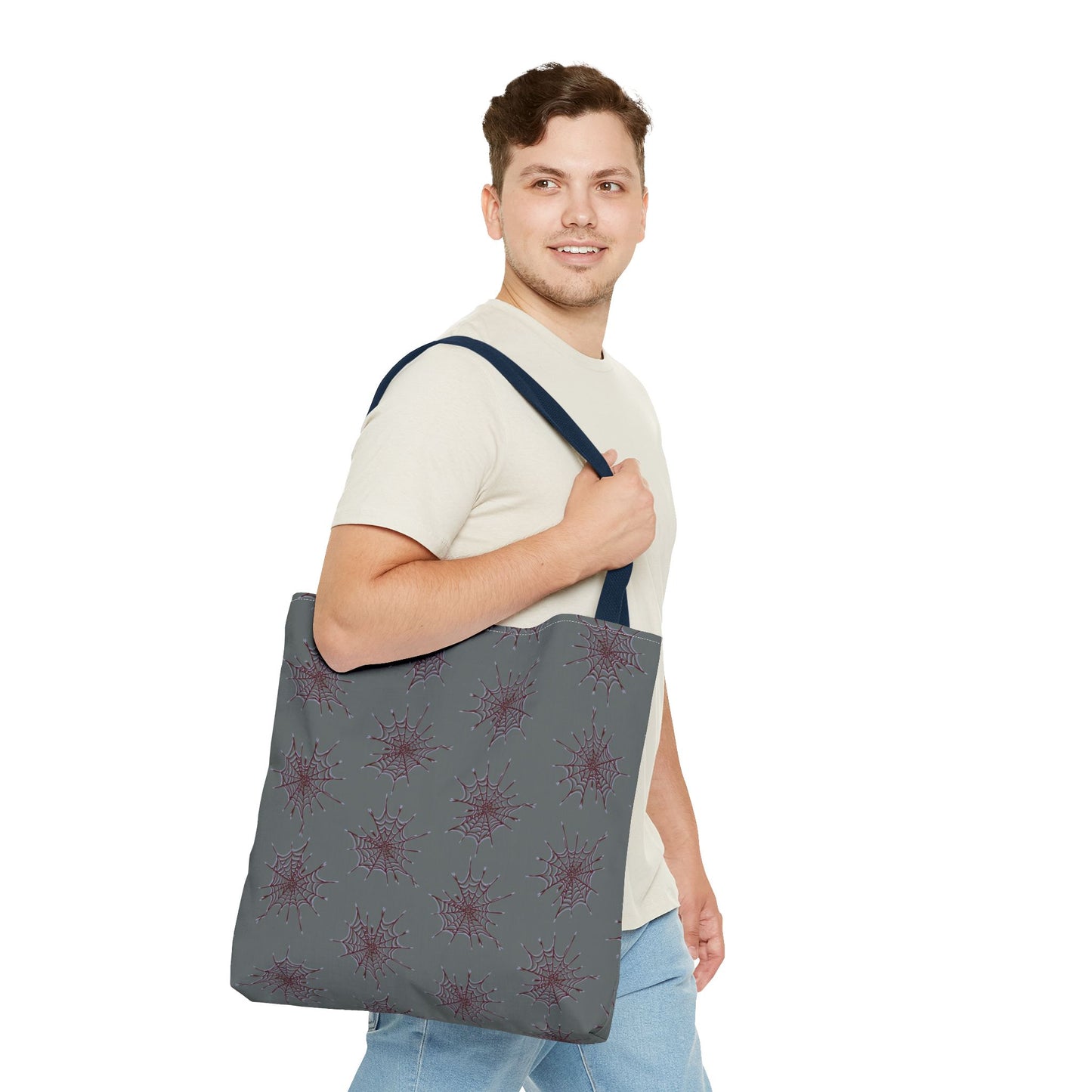 Chic Dark Grey and red Heart Web Tote Bag, Stylish Grocery Bag, Eco-Friendly Shopping Tote, Gift Bag for Her, Casual Beach Bag