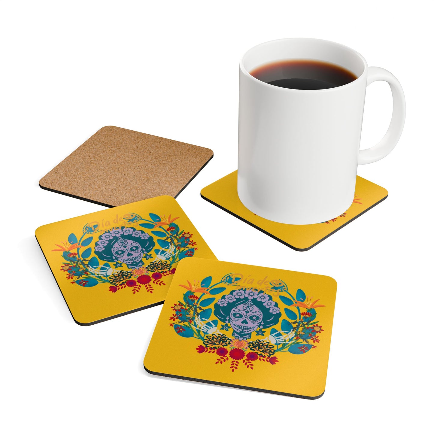 Dia de los Muertos - yellow Corkwood Coaster Set