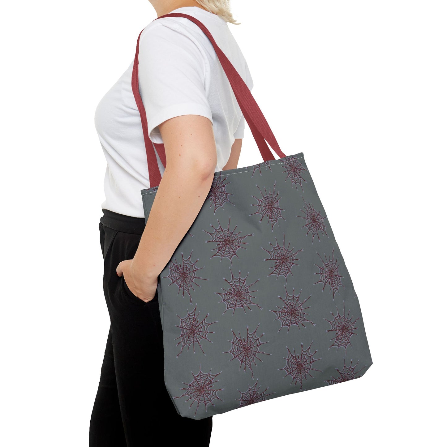 Chic Dark Grey and red Heart Web Tote Bag, Stylish Grocery Bag, Eco-Friendly Shopping Tote, Gift Bag for Her, Casual Beach Bag