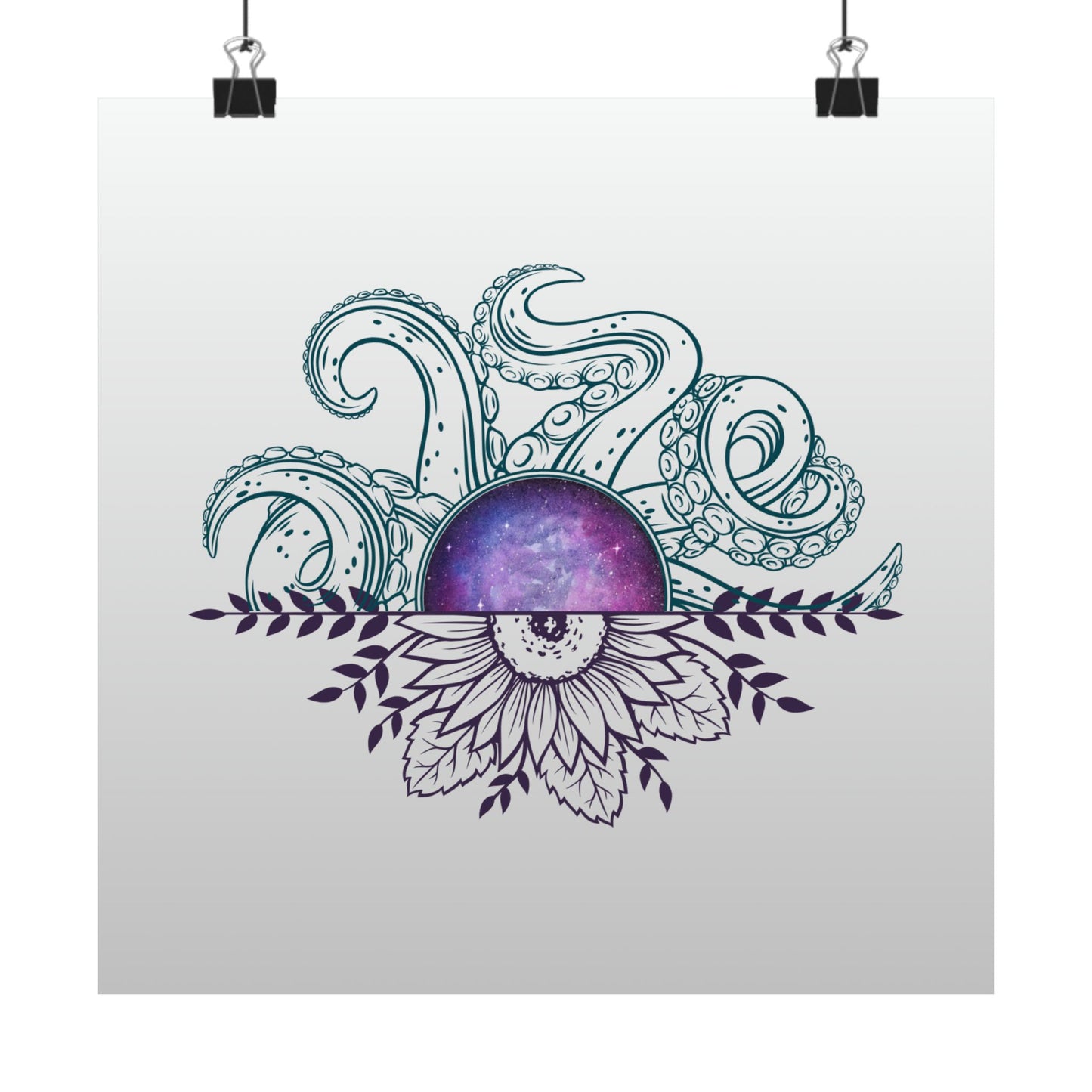 Cosmic Floral Wall Art Poster, Octopus Design Print, Home Decor, Nautical Art, Unique Gift for Ocean Lovers