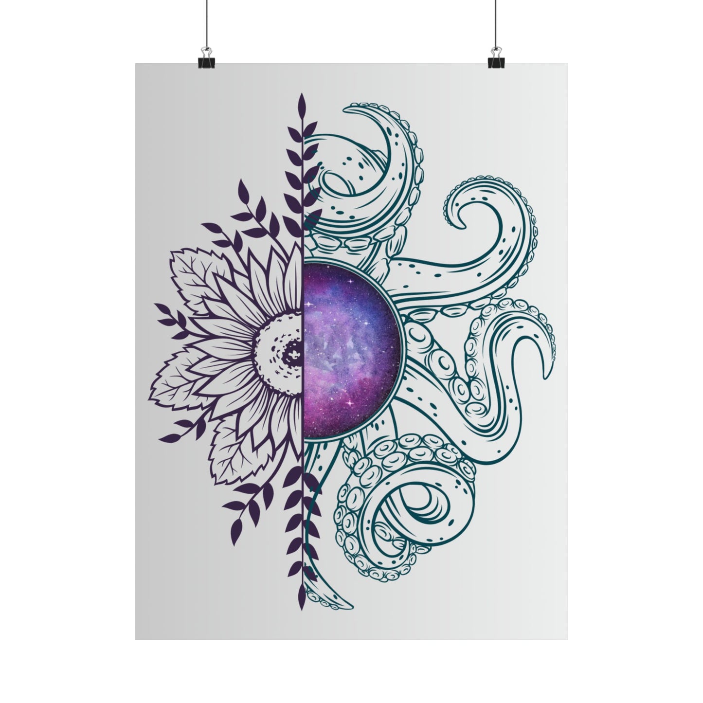Cosmic Floral Wall Art Poster, Octopus Design Print, Home Decor, Nautical Art, Unique Gift for Ocean Lovers