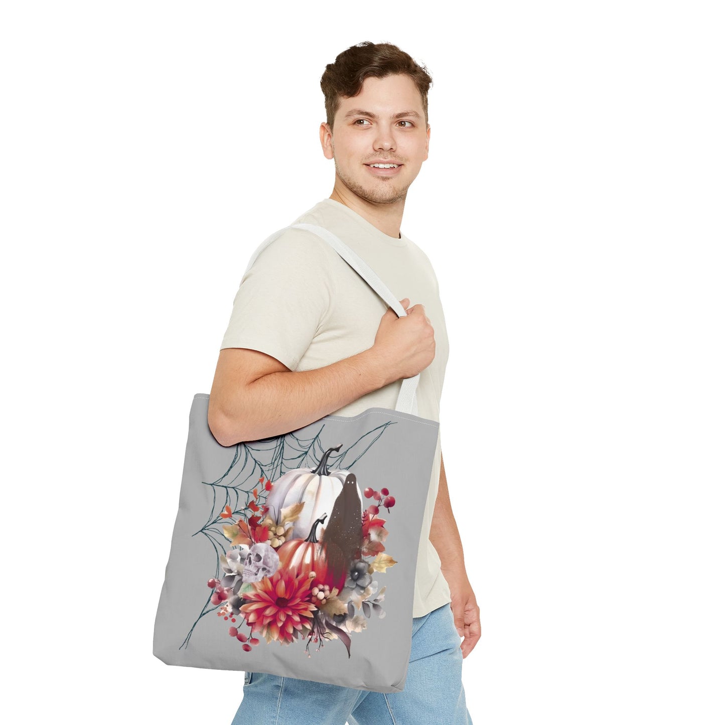 Halloween Floral Tote Bag | Spooky Fall Accessories, Trick or Treat Bag, Book Tote, Autumn Gift, Eco-Friendly Tote