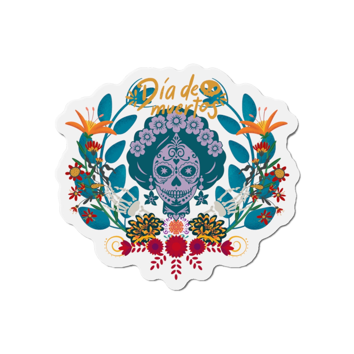 Vibrant Día de Muertos Die-Cut Magnet, Colorful Fridge Decor, Holiday Gift, Celebration Keepsake, Artistic Home Accent
