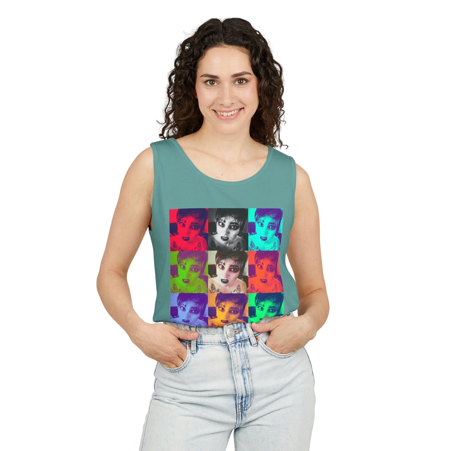 Vibrant Pop Art Tank Top, Unisex Garment-Dyed Sleeveless Tee, Fun Summer Essential, Beach Party Wear, Cool Gift Idea