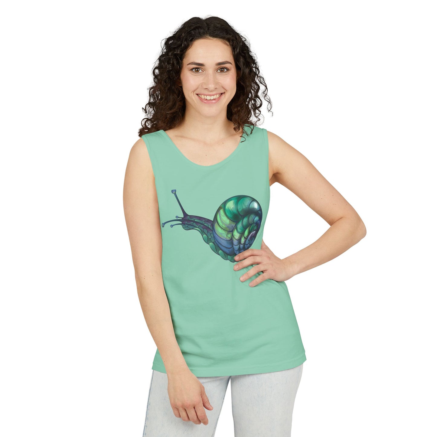 Snail Art Unisex Tank Top, Trendy Graphic Tee, Summer Fashion, Eco-Friendly Apparel, Beachwear, Gift for Nature Lovers