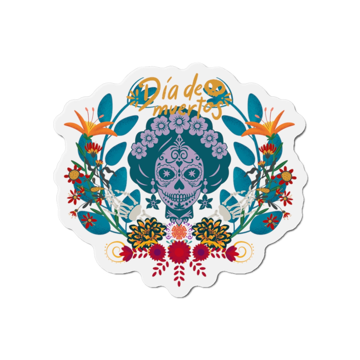 Vibrant Día de Muertos Die-Cut Magnet, Colorful Fridge Decor, Holiday Gift, Celebration Keepsake, Artistic Home Accent