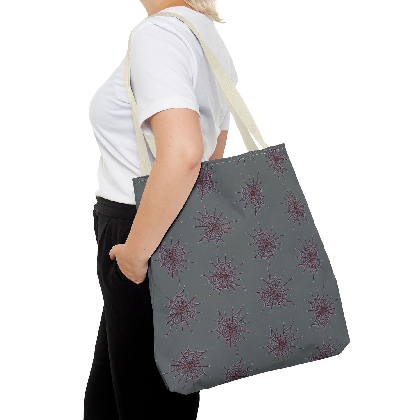 Chic Dark Grey and red Heart Web Tote Bag, Stylish Grocery Bag, Eco-Friendly Shopping Tote, Gift Bag for Her, Casual Beach Bag