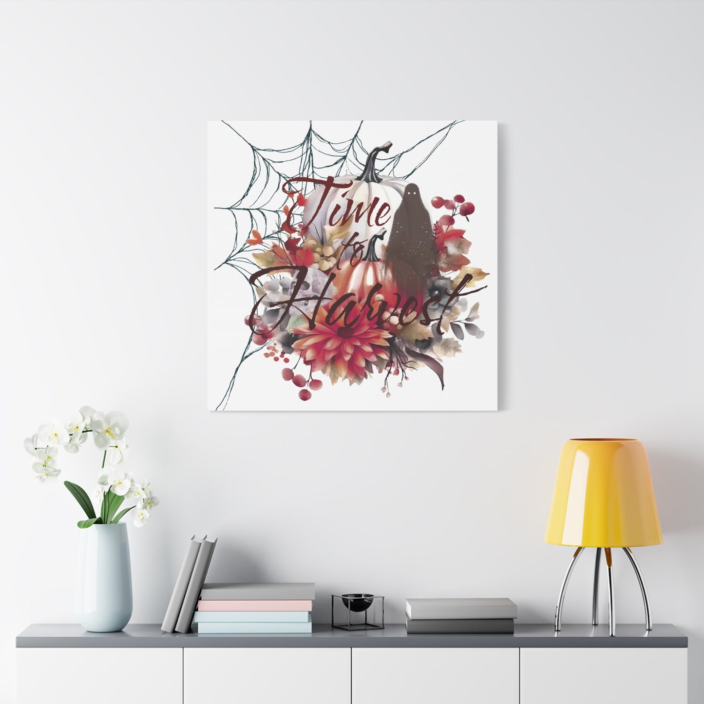 Autumn Wall Art, Halloween Canvas, Seasonal Decor, Fall Home Decor, Time for Harvest Print, Cozy Living Room Accent