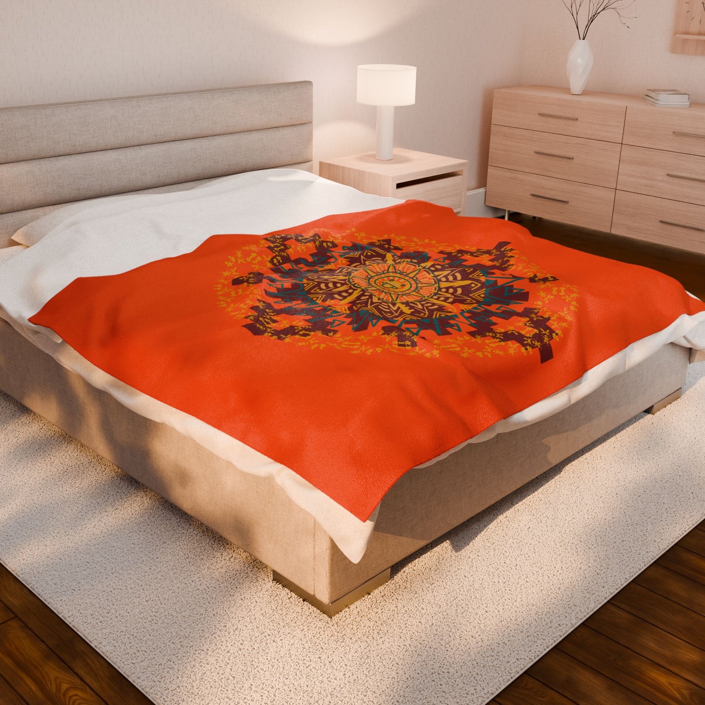 Cozy Aztec/Mayan Calendar Inspired Mandala Velveteen Plush Blanket, Warm Throw Blanket, Home Decor, Gift for Her, Meditation Accessories, Boho Home