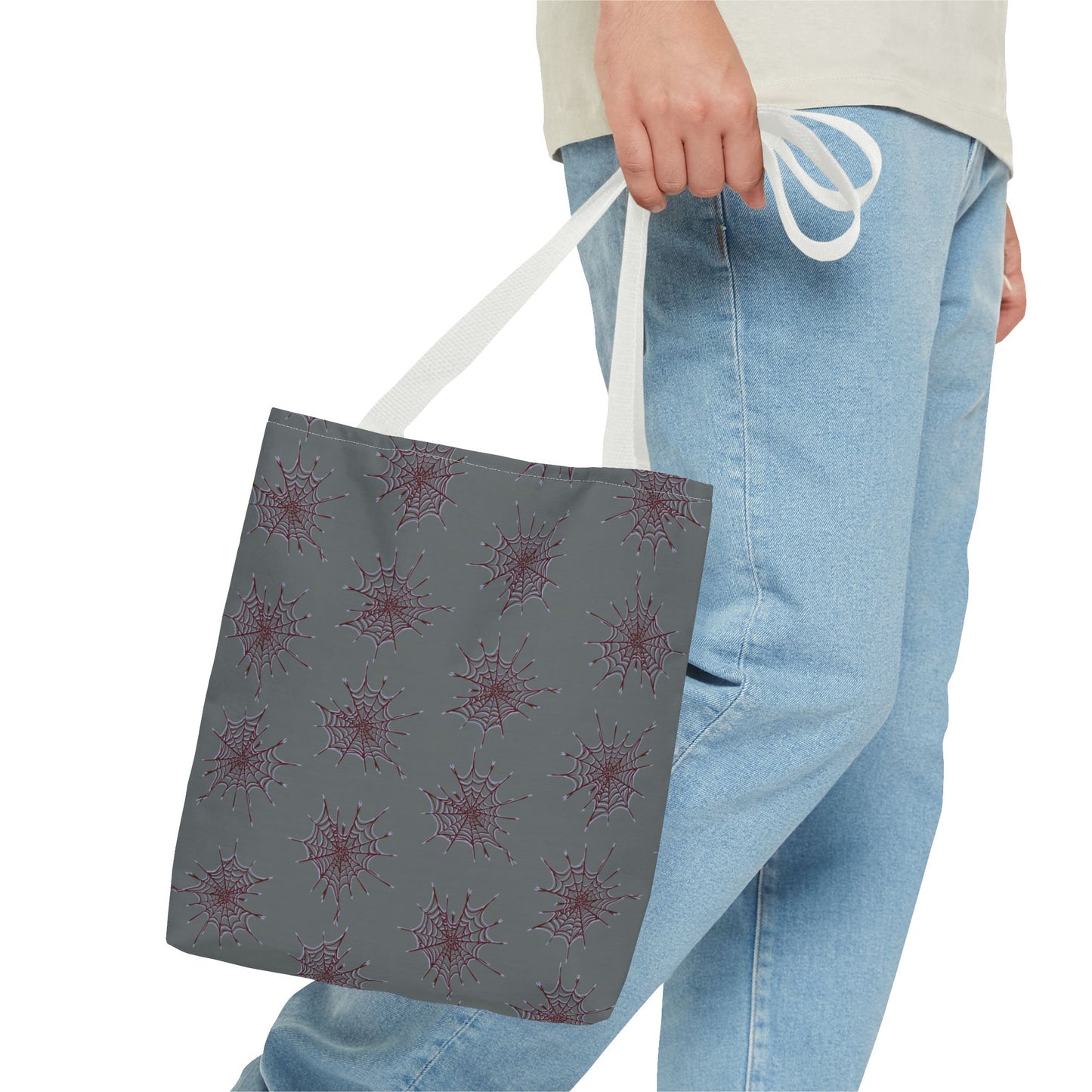 Chic Dark Grey and red Heart Web Tote Bag, Stylish Grocery Bag, Eco-Friendly Shopping Tote, Gift Bag for Her, Casual Beach Bag